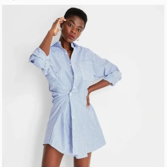 blue dress for baby girl Asymmetrical Belted Shirt Dress